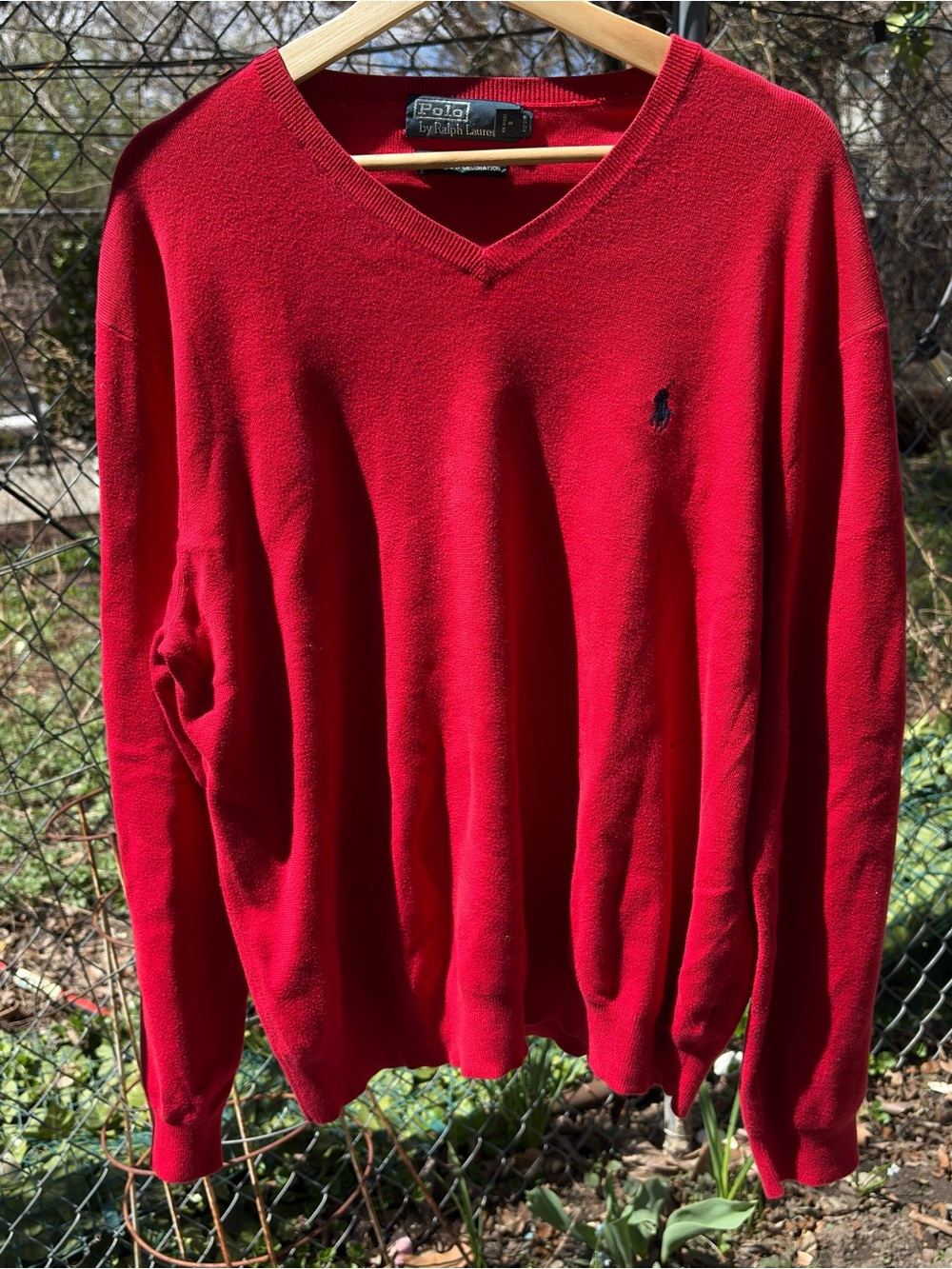 Ralph Lauren Men's V-Neck Sweater in Red with Navy Pony